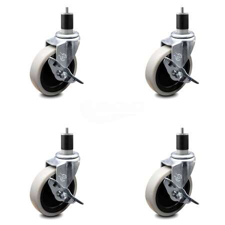 Service Caster 4 Inch Thermoplastic Wheel 1-7/8 Inch Expanding Stem Caster with Brakes, 4PK SCC-EX05S410-TPRS-SLB-178-4